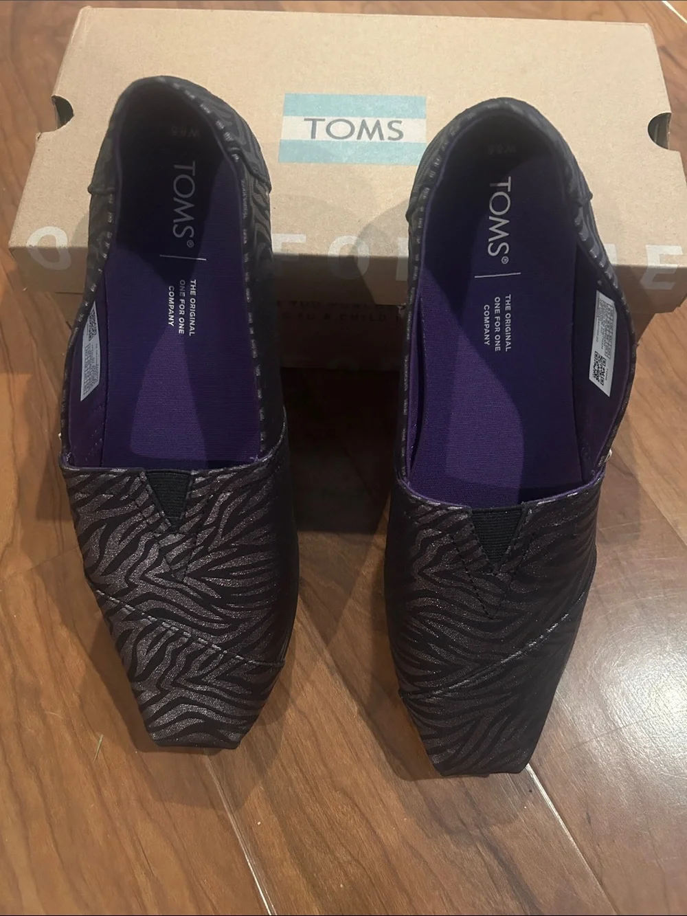 TOMS Black Zebra-Print Slip-On Loafers 8.5